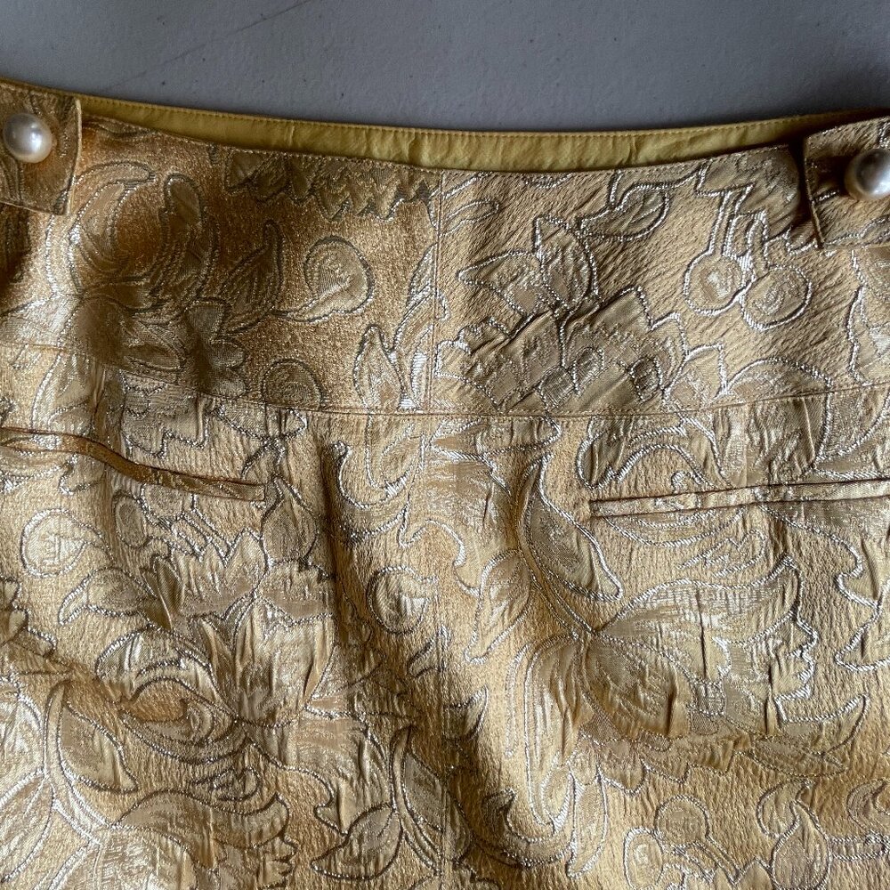 Vintage Perry Ellis Skirt 10P Gold Floral Jacquard Pockets Lined Office Siren - Picture 7 of 14